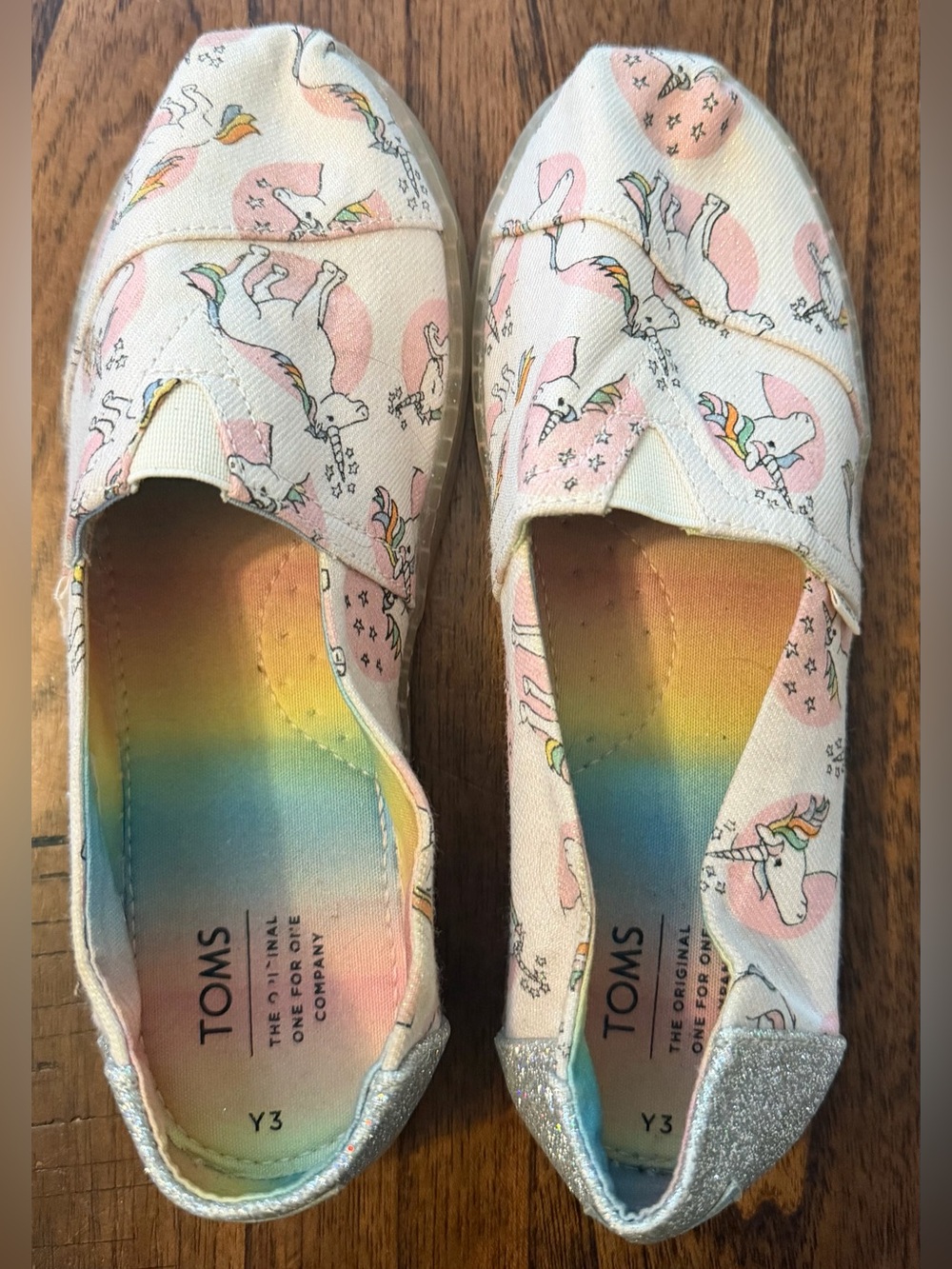 TOMS Kids Unicorn Canvas Slip-Ons in Pastel Rainbow